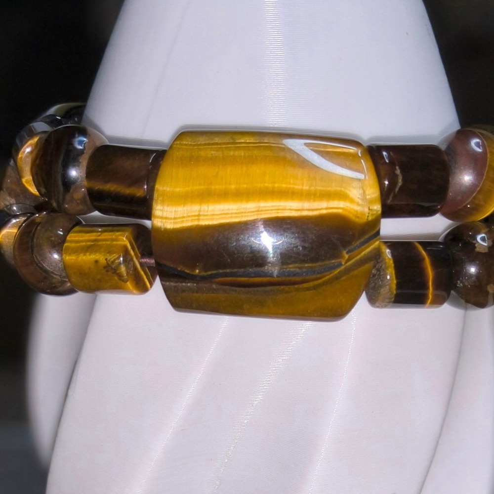 Vintage Genuine Tiger Eye Double Strand Stretch Bracelet